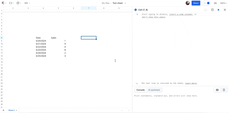 Cell selection to Python